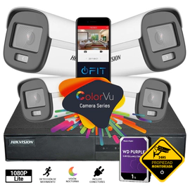 Kit DVR 8CH - Hikvision - 4 Cámaras Bullet Colorvu 1080p + Ficha + Disco