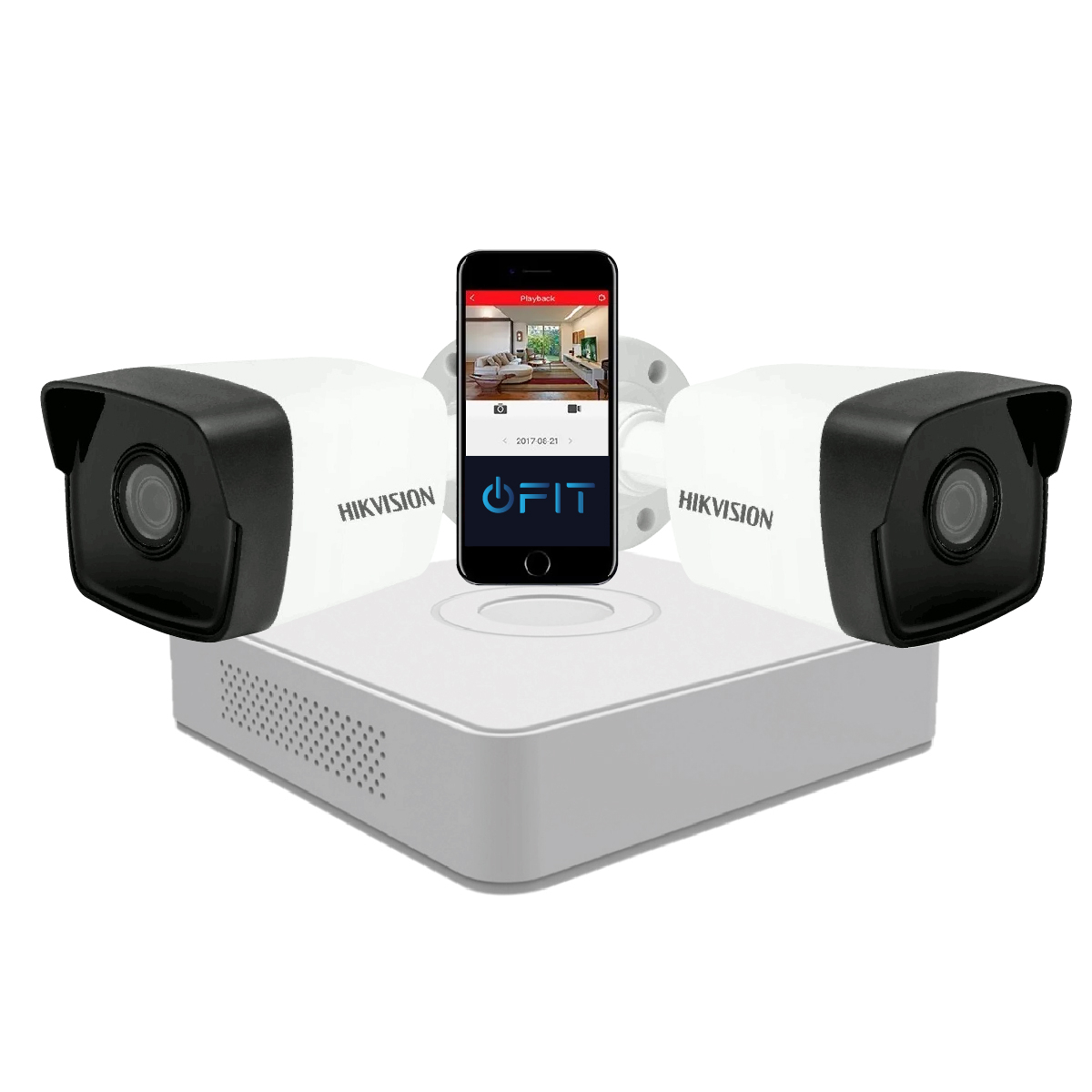 Kit IP NVR 7104 + 2 Cámaras 1023 + Fuente + Disco - Hikvision | Hikvision