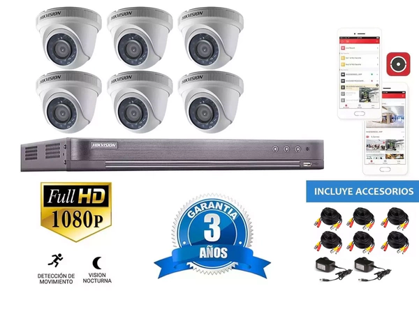 Kit DVR - Hikvision - 7208HQHI + 6 Cámaras 56D0T + Cable CCTV 20m