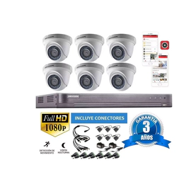 Kit DVR - Hikvision - 7208HQHI + 6 Cámaras 56D0T + Conectores