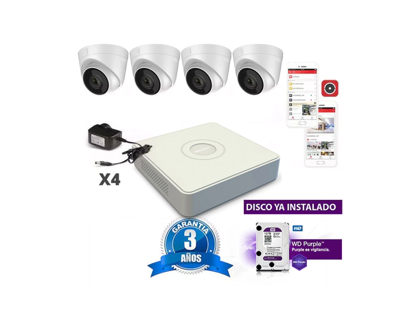Kit IP NVR 7104 + 4 Cámaras 1323 + Fuente + Disco - Hikvision