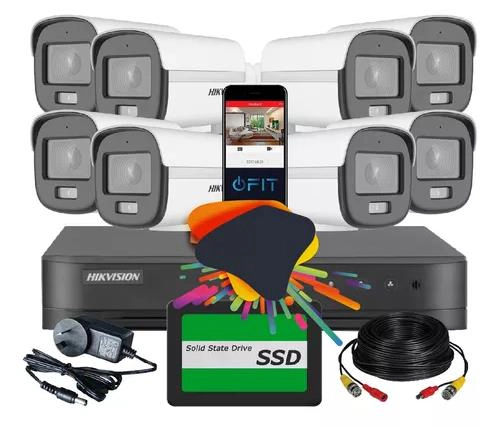 KIT HIKVISION DVR 8CH + 8 ColorVu + Disco 240SSD + CABLE