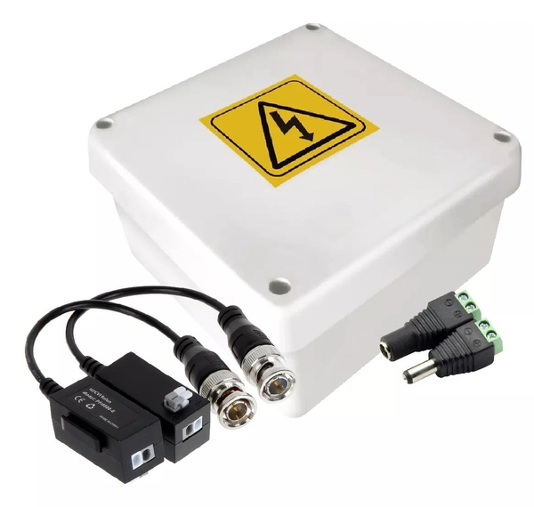 Kit Par Balun de Video + Ficha Plug/Jack Macho-Hembra + Caja Estanca