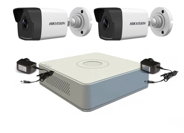 Kit IP NVR 7108 + 2 Cámaras 1023 + Fuente - Hikvision