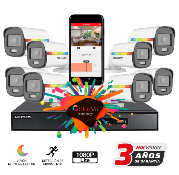 Kit DVR 8CH - Hikvision - 8 Cámaras Bullet Colorvu 1080p + Ficha + Disco