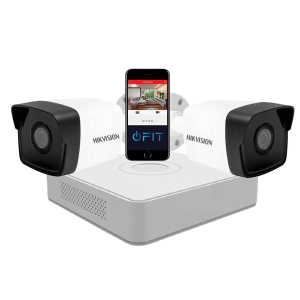 Kit IP NVR 7104 + 2 Cámaras 1023 + Fuente + Disco - Hikvision