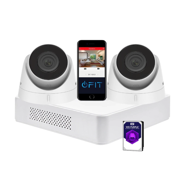 Kit IP NVR 7104 + 2 Cámaras 1323 + Fuente + Disco - Hikvision