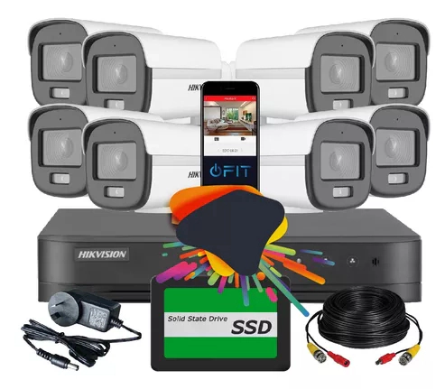KIT HIKVISION DVR 8CH + 8 ColorVu + Disco 480SSD + CABLE