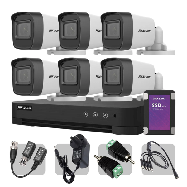 Kit DVR - Hikvision - 7216HGHI + 6 Cámaras Full HD 16D0T + SSD 1TB + Fichas