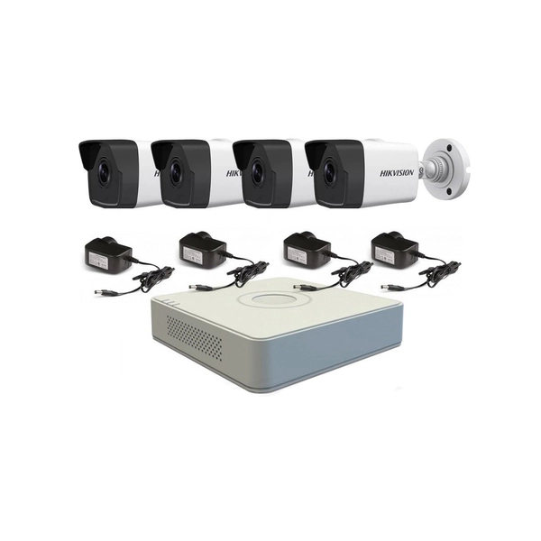 Kit IP NVR 7104 + 4 Cámaras 1023 + Fuentes - Hikvision
