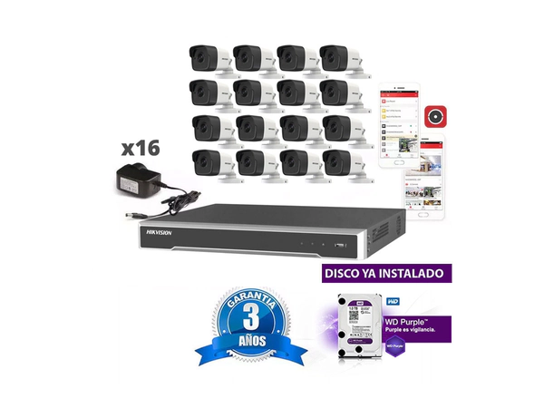 Kit Ip 7616 + 16 1023 + Fuente + Disco