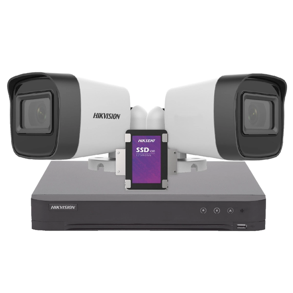 KIT HIKVISION DVR 4CH + 2 bullet + Disco 512SSD Purple + Ficha