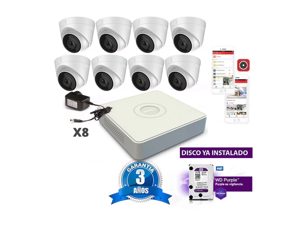 Kit IP NVR 7108 + 8 Cámaras 1323 + Fuente + Disco - Hikvision