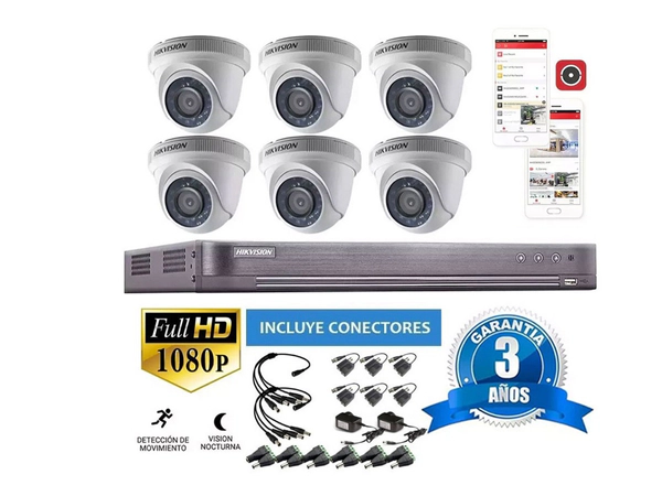 Kit DVR - Hikvision - 7208HQHI + 6 Cámaras 56D0T + Conectores