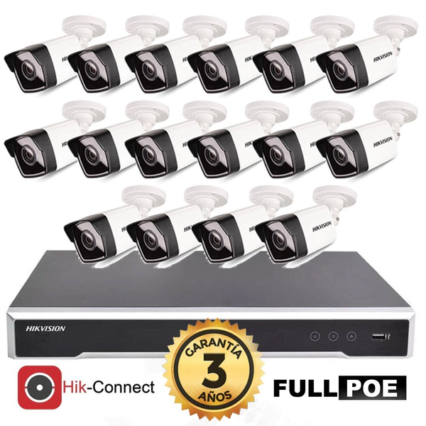 Kit IP NVR 7616 + 16 Cámaras 1023 Full PoE - Hikvision