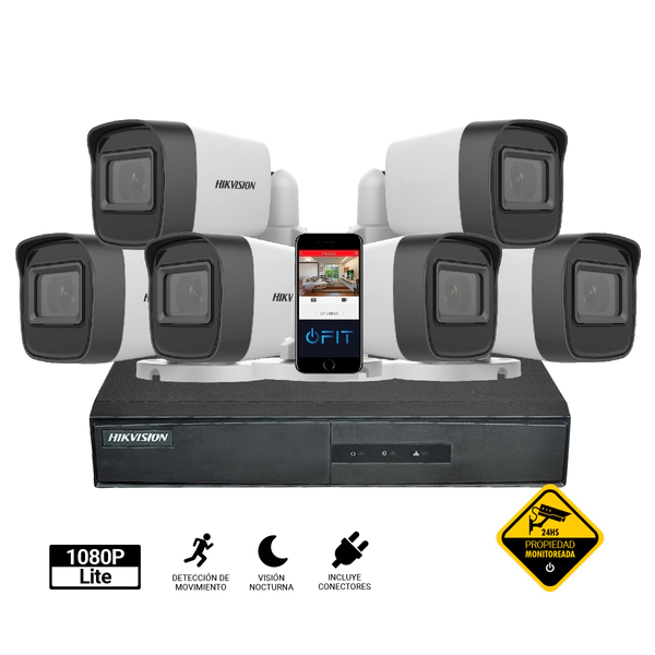Kit DVR - Hikvision - 7208HQHI + 6 Cámaras 16D0T + Conectores