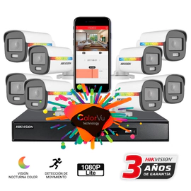 Kit DVR 8CH - Hikvision - 8 Cámaras Bullet Colorvu 1080p + Ficha + Disco