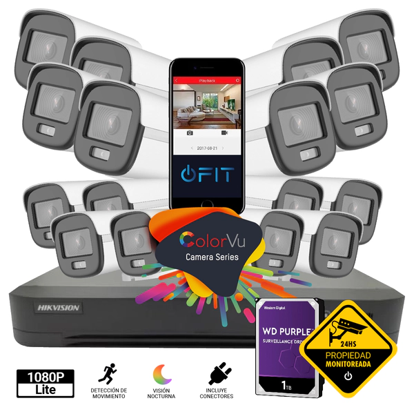 Kit DVR 16CH + 16 Bullets ColorVu - 1TB - Fichas