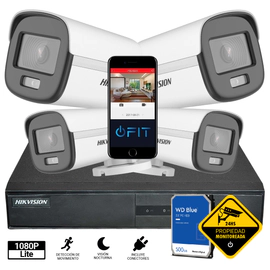 KIT HIKVISION DVR 4CH + 4 bullet Colorvu + Disco 500GB + Conec