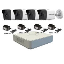 Kit IP NVR 7108 + 4 Cámaras 1023 + Fuentes - Hikvision