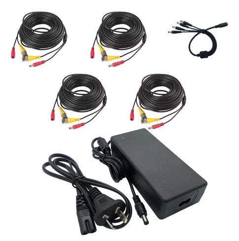 Kit Fuente 12V 2A + Pulpo Divisor 1x4 + 4 Cables BNC 20m