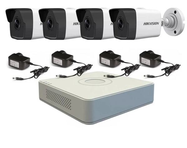 Kit IP NVR 7108 + 4 Cámaras 1023 + Fuentes - Hikvision