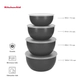 Set De 4 Bowls Con Tapa Kitchenaid Gris
