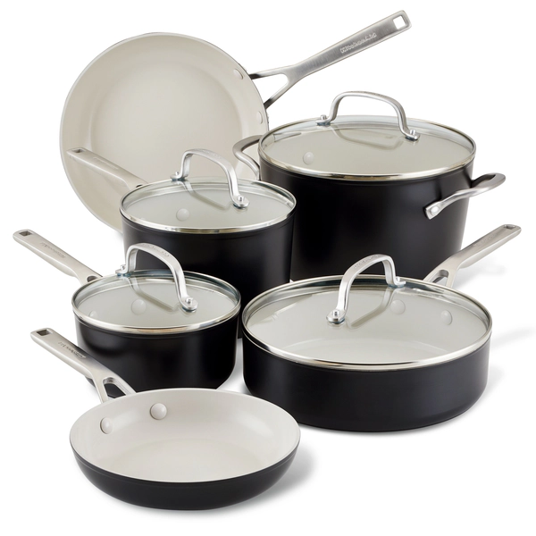 Batería de cocina Kitchenaid 10 pzs cerámico anodizado negra