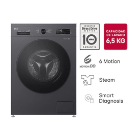 Lavarropas LG 6,5KG Inverter Steam Negro