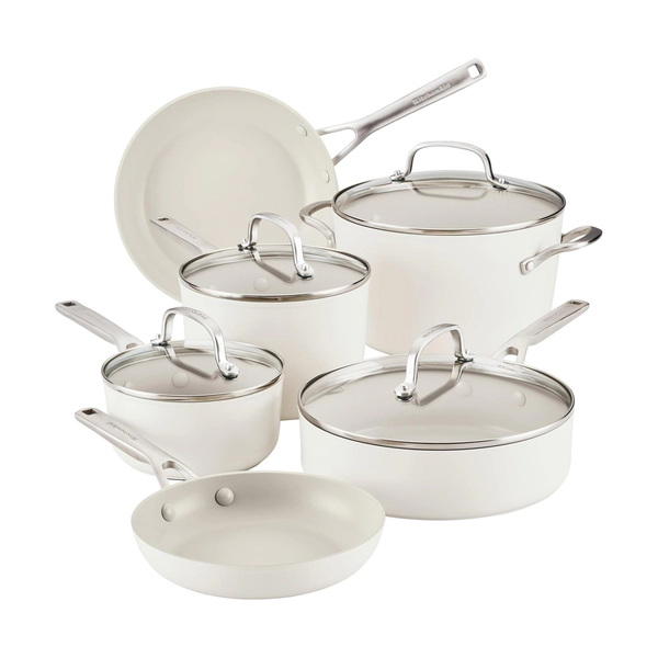 Batería de cocina Kitchenaid 10 pzs cerámico antiahderente almond
