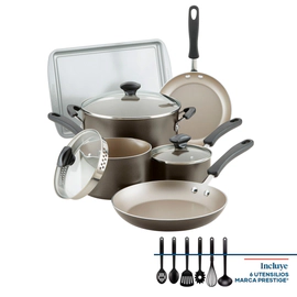 Batería de cocina Farberware 15 pzs Antiadherente gris