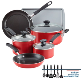 Batería de cocina Farberware 15 pzs Antiadherente roja