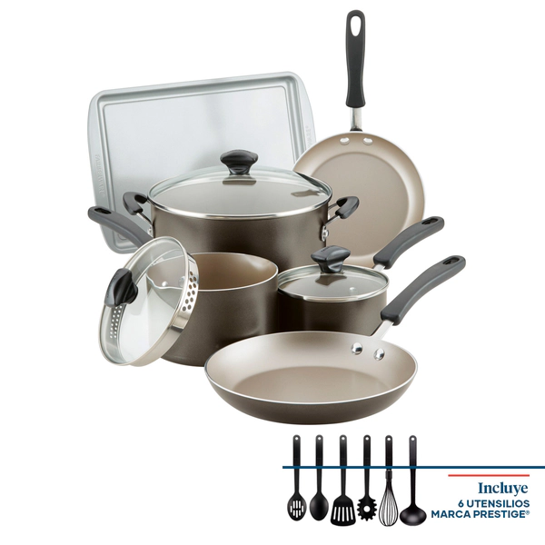 Batería de cocina Farberware 15 pzs Antiadherente gris