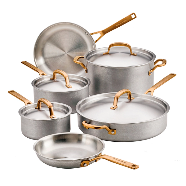 Bateria de cocina Kitchenaid 10 Pzs Acero Inoxidable Stonewash