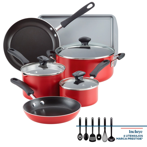 Batería de cocina Farberware 15 pzs Antiadherente roja