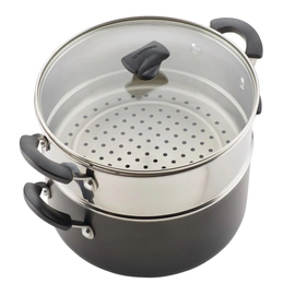 Olla con tapa y vaporiera Farberware 5,5lt antiadherente negra