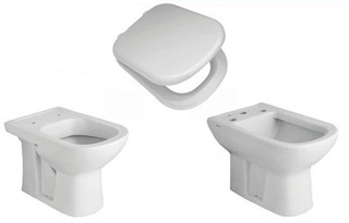 Juego baño Ferrum Sanitarios Inodoro Corto Bidet Asiento
