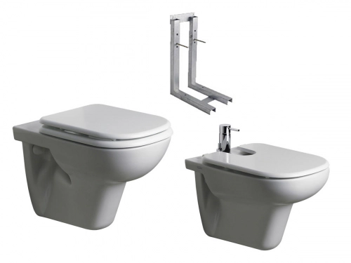 Juego Baño Ferrum Bari de Colgar Inodoro Bidet Tapas