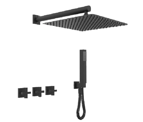 Griferia de Ducha 2V + Duchador Block cruz negra 0346NG
