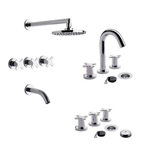 Griferia baño completa Fv Alerce Lavatorio Ducha Bidet Cromo
