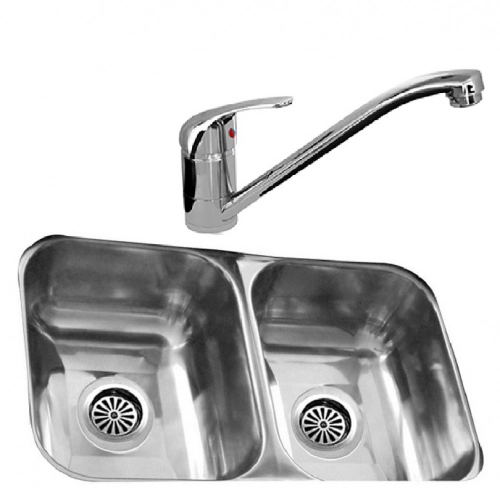 Bacha Cocina Doble Johnson CC28B + Monocomando Renacer