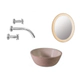 Bacha Travertino +Espejo Oval Travertino y griferia de pared