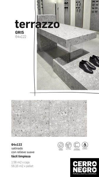 Porcelanato Cerro Negro 64x122 Terrazo gris nat cal 2º