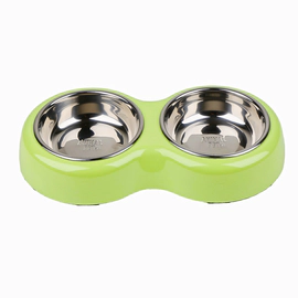 Comedero / Bebedero doble de melamina con bowls de acero inoxidable