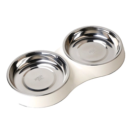 Comedero y Bebedero doble para gato de melamina con bowls de acero inoxidable Bl