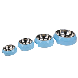 Comedero Bebedero Circular de Melamina con Bowl de Acero Inoxidable Celeste