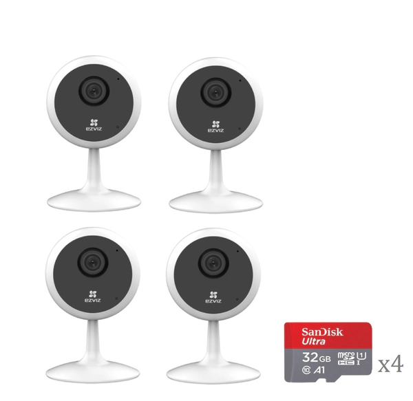 Kit x4 - Cámara Mini WiFi Interior - C1C - Ezviz - Full HD + SD 32GB