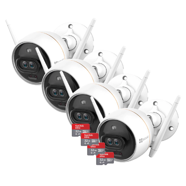 Kit x4 - Cámara Bullet WiFi - C3X - Ezviz - 1080p - Color 24HS + 32GB