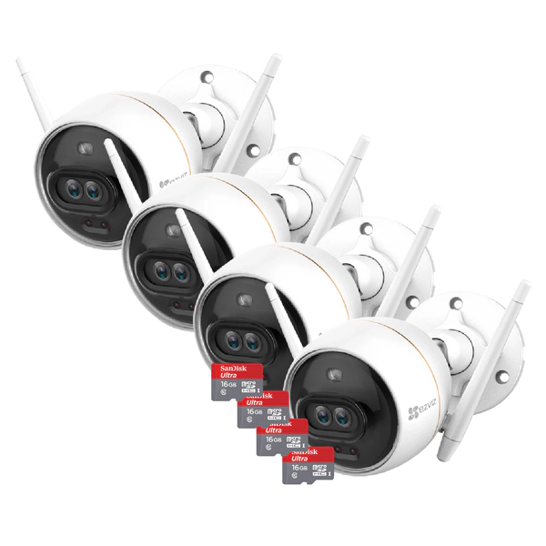 Kit x4 - Cámara Bullet WiFi - C3X - Ezviz - 1080p - Color 24HS + 16GB