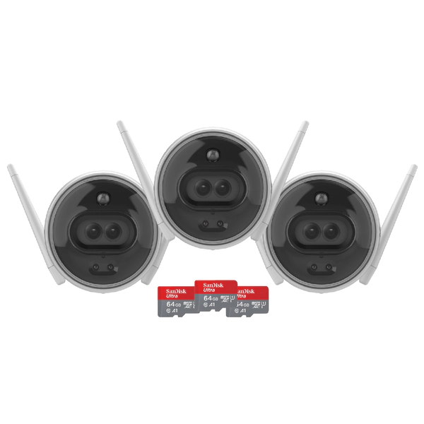 Kit x3 - Cámara Bullet WiFi - C3X - Ezviz - 1080p - Color 24HS + 64GB